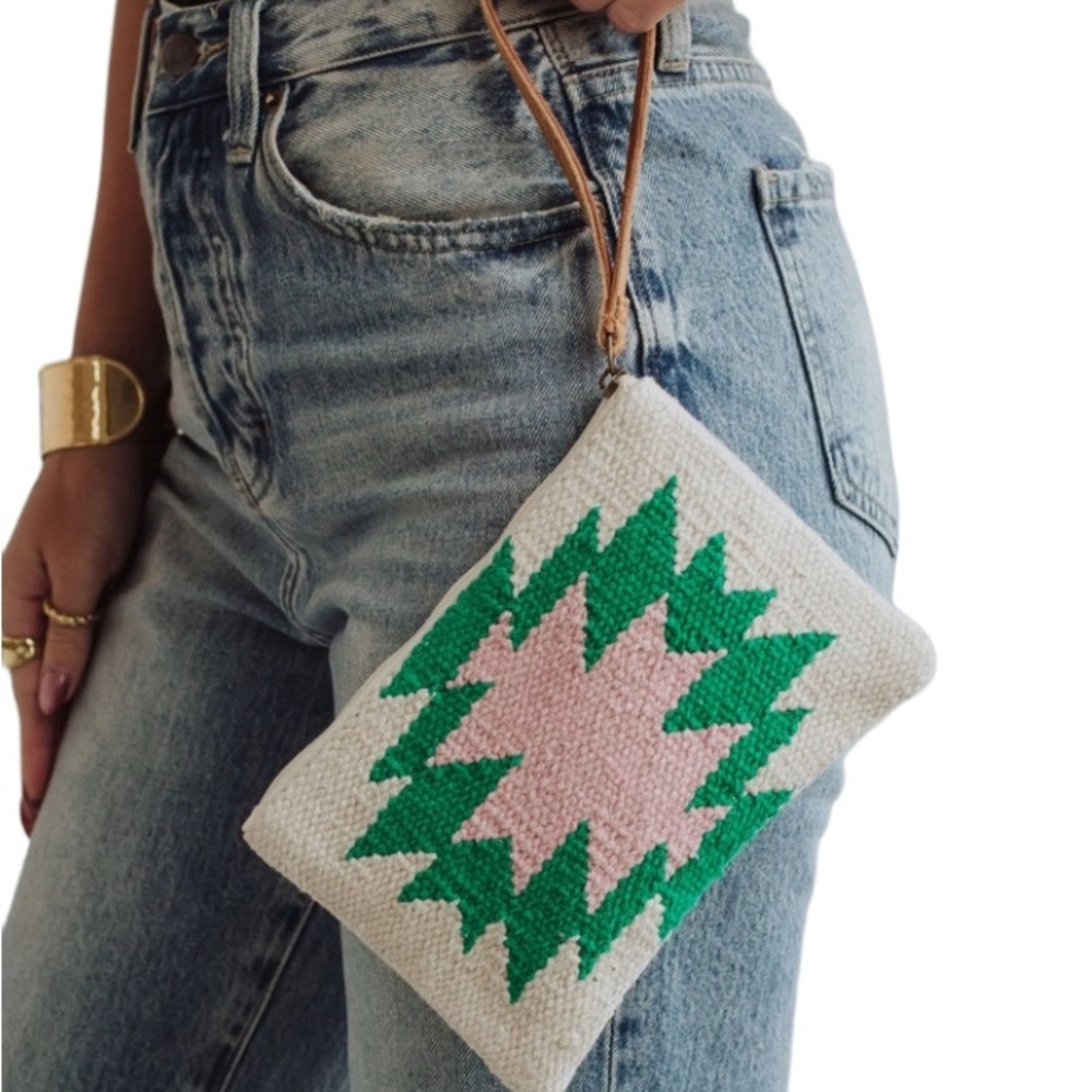 Handcrafted Pink and Green Clutch